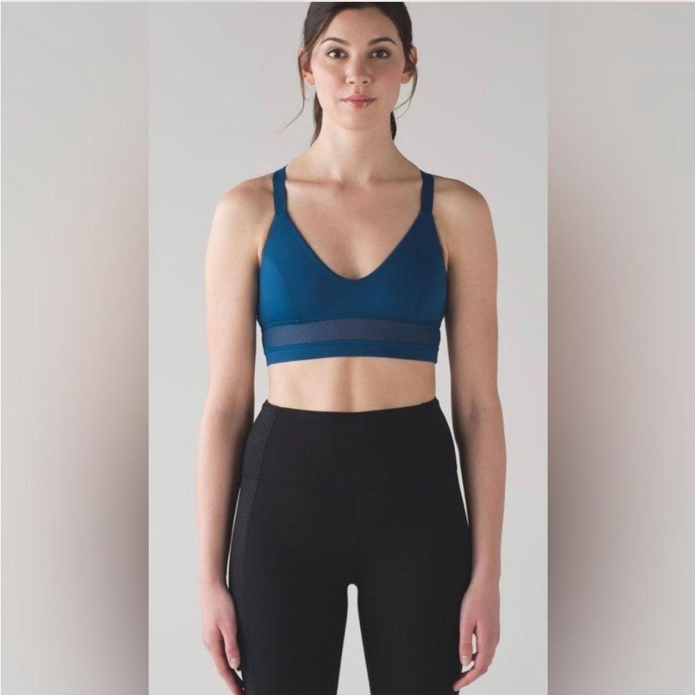Lululemon Athletica Long Line Poseidon Teal Mesh Cross Back Sports Bra